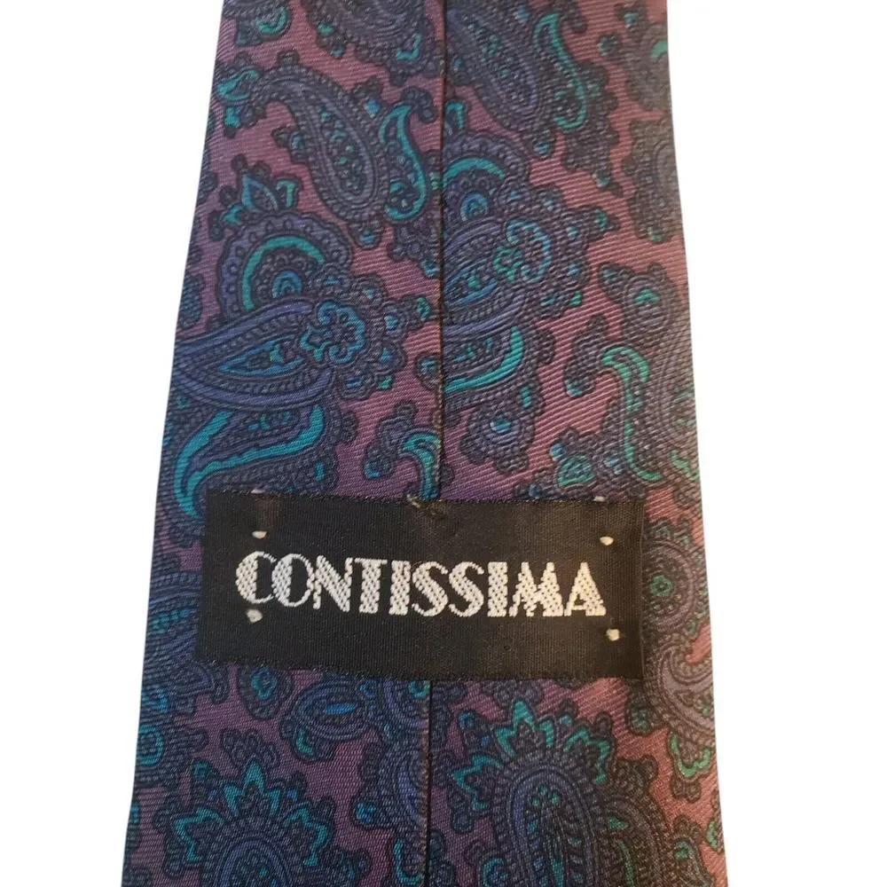 Vintage Contissima Mens Tie Necktie Luxury Purple‎ Blue Paisley Businesscore